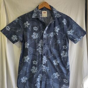 Levi's Men's Blue Hawaiian Short Sleeve Button Down Shirt